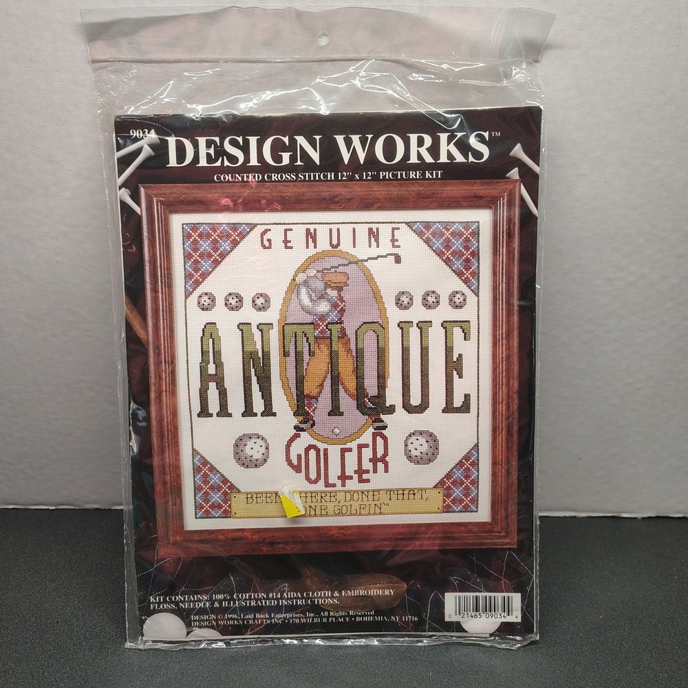 Design Works Cross Stitch Kit Unisex 12x12 Multi Antique Golfer 9034 Vintage